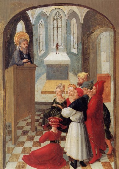 Weingarten Holy Blood Panel from 1489. Panel 5: In Mantua, Longinus Converts Many People to Christianity by Unknown
